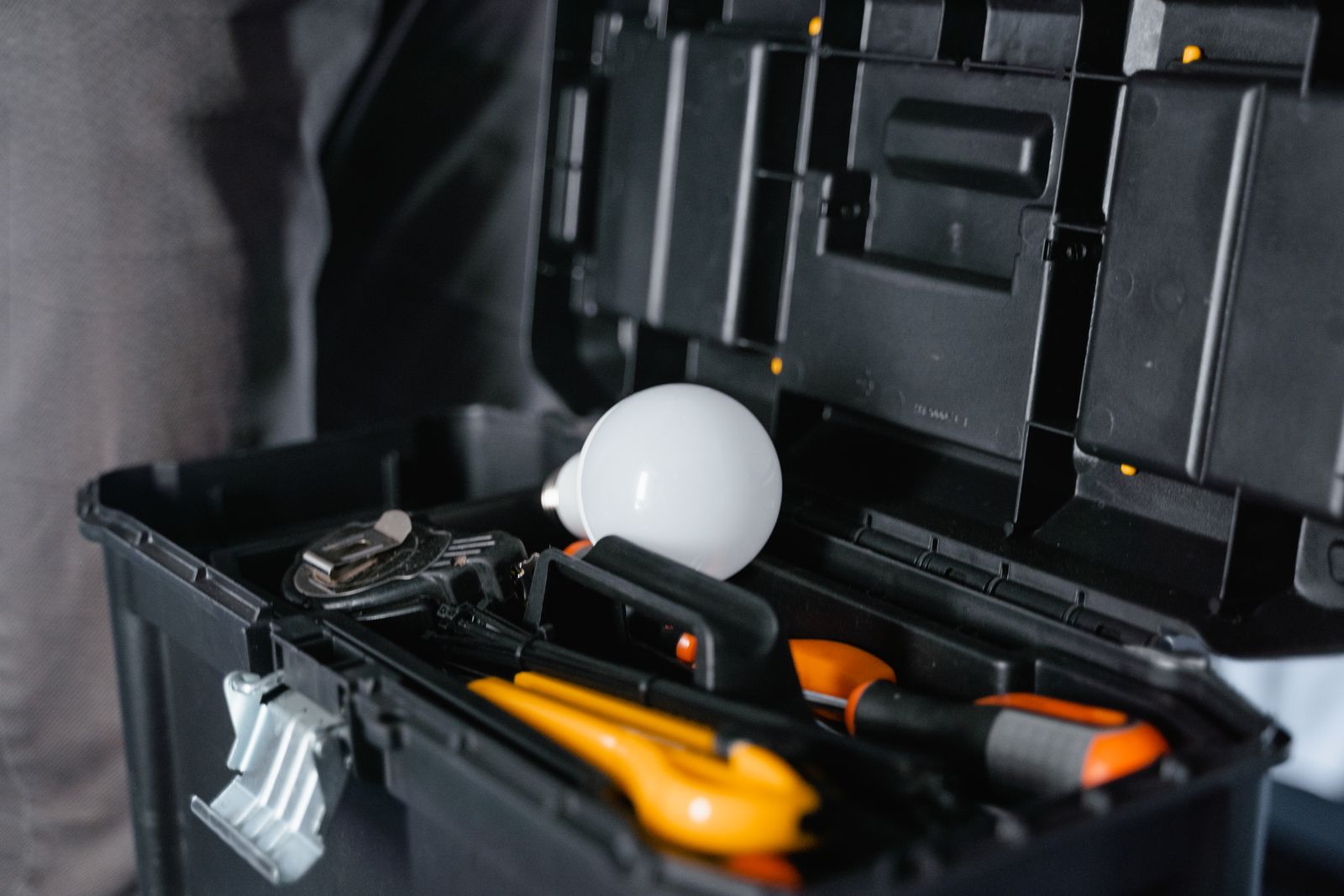 Open toolbox with hand tools